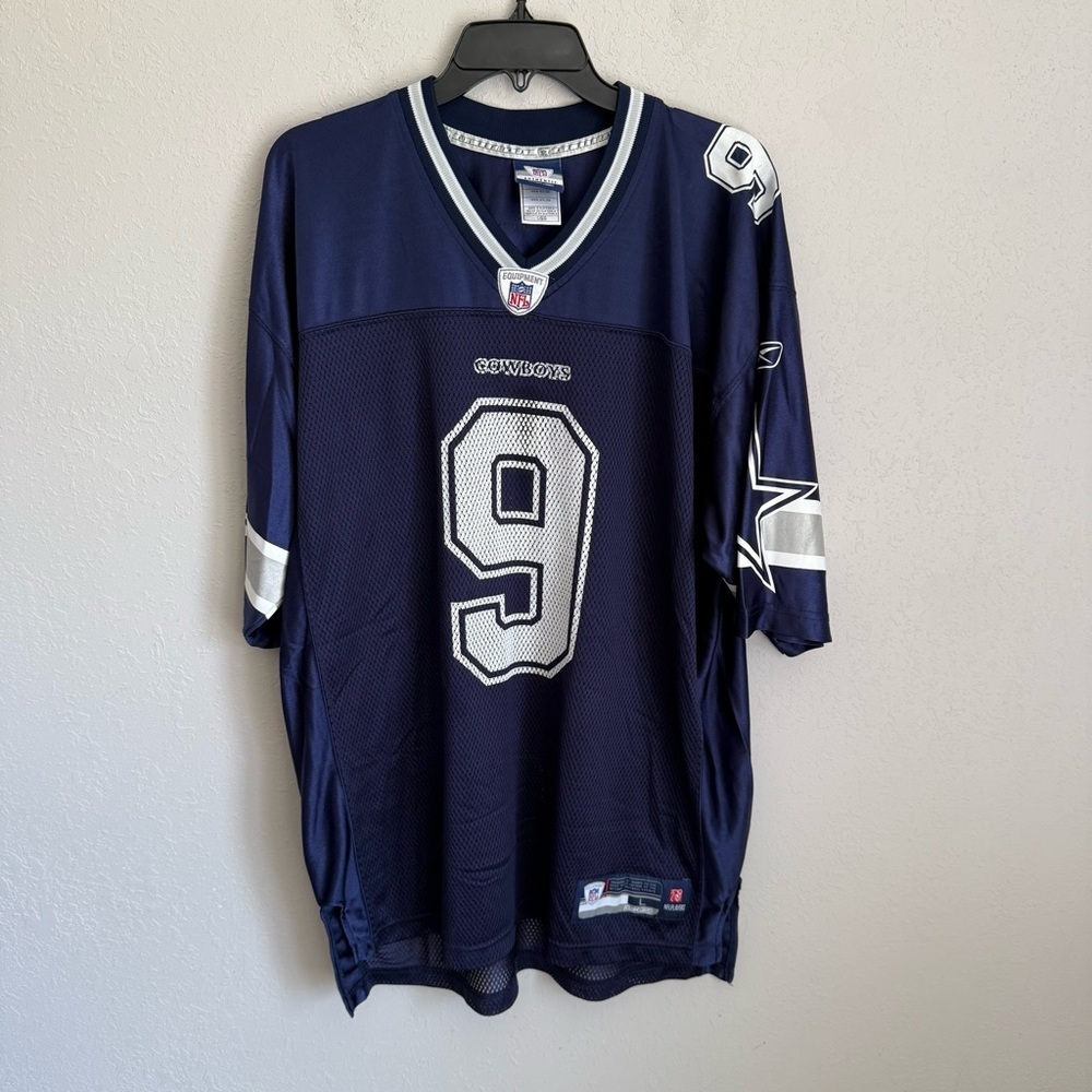 Mens L Navy Reebok NFL Authentic Dallas Cowboys Tony Romo Athletic Sporty Jersey